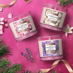 BELOVED NWT 3pc vegan scented glass candle set -4oz ea